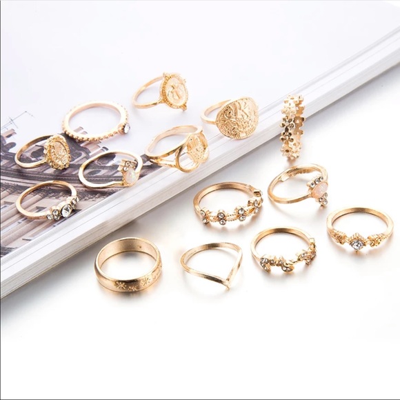 15pcs/set Bohemian Gold Ring Set - Picture 4 of 6